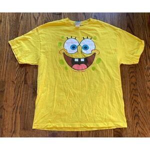 Vintage Y2K SpongeBob Shirt Mens XL 2003 Big Face Yellow I'm Ready Double Sided
